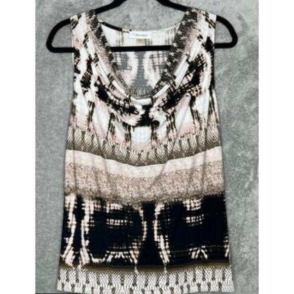 Calvin Klein Tops - Calvin Klein Cowl Neck Medium Black Cream Abstract Snakeskin Preloved